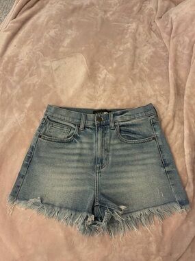 70 ~ Fashion Nova Light Blue Distressed High-Rise Denim Shorts